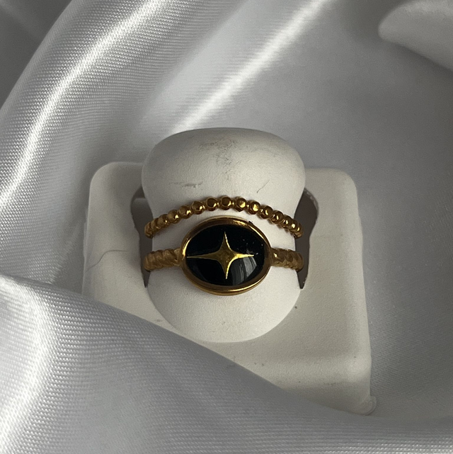 Bague "Etoile noire" en acier inoxydable