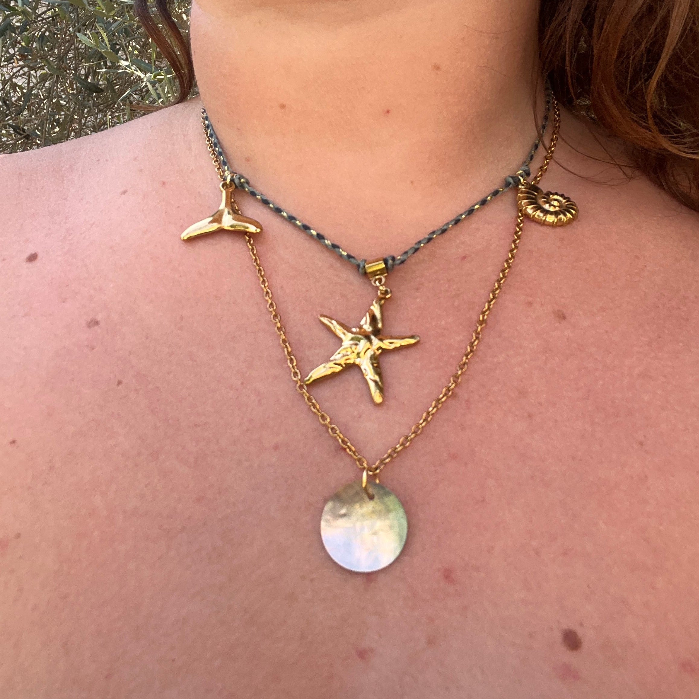 Collier "Star Océan" en acier inoxydable et cordon tressé