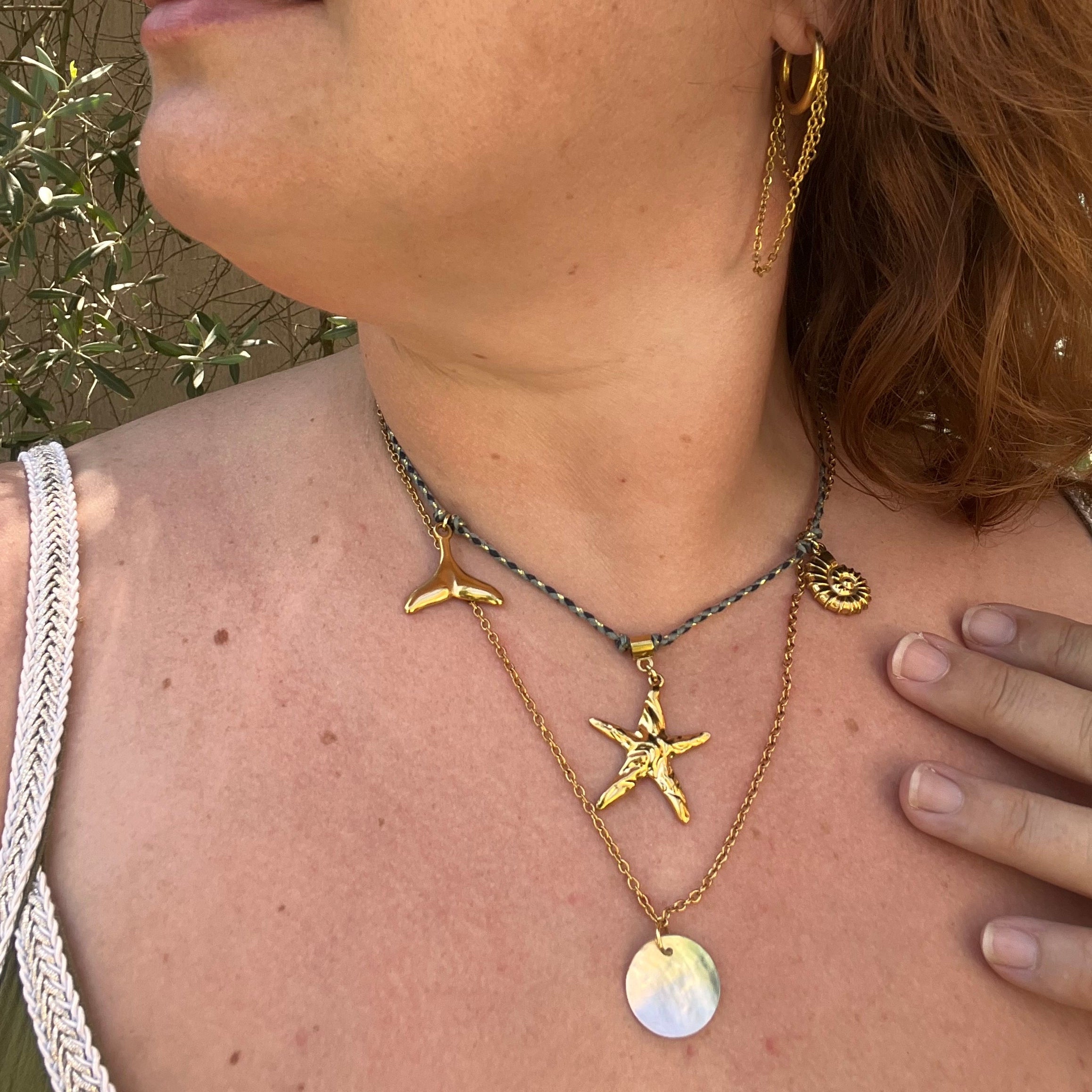 Collier "Star Océan" en acier inoxydable et cordon tressé